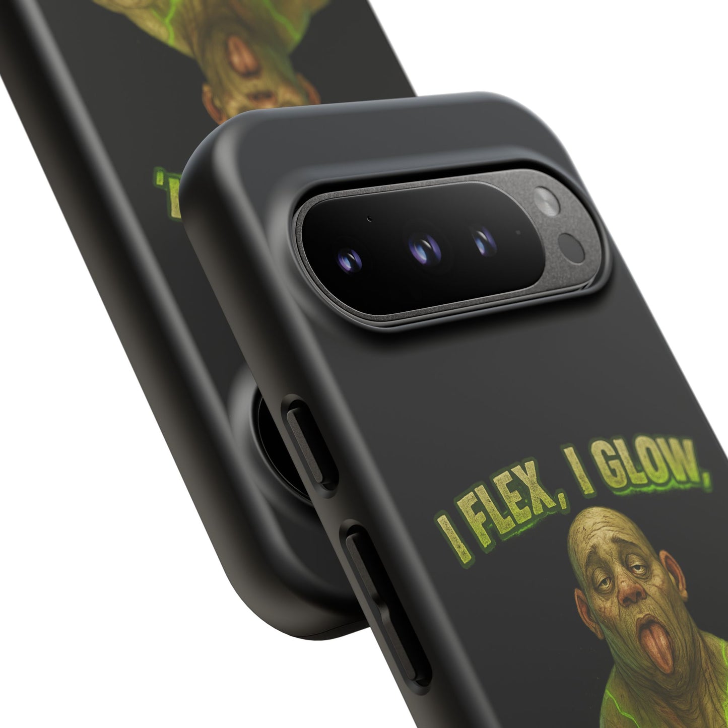 Funny Glow Gym Phone Case — "I Flex, I Glow" Humorous Bodybuilder Design