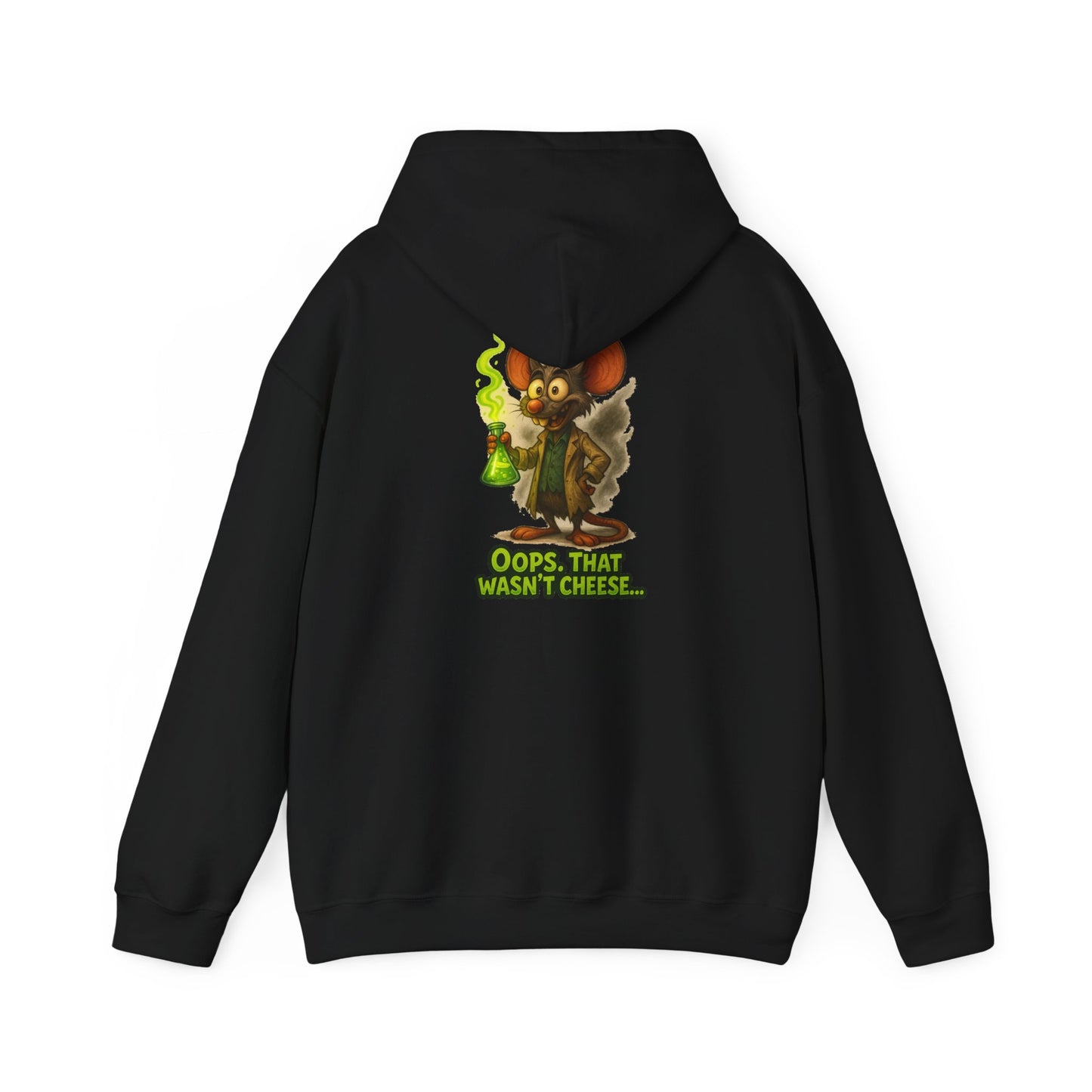 Chemistry Mouse Hoodie — "Oops, That Wasn't Cheese" Cute Scientist Graphic