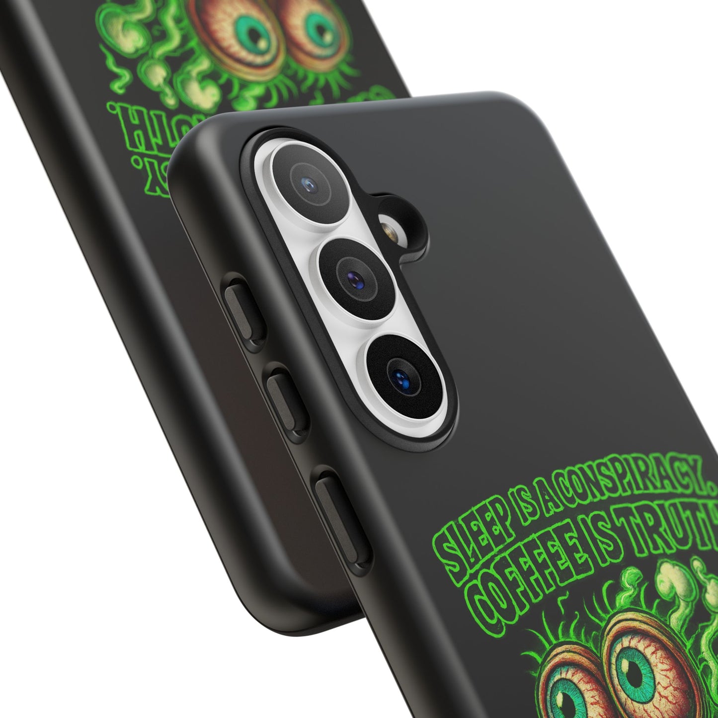 Phone Case — “Sleep Is a Conspiracy, Coffee Is Truth” Retro Monster Design