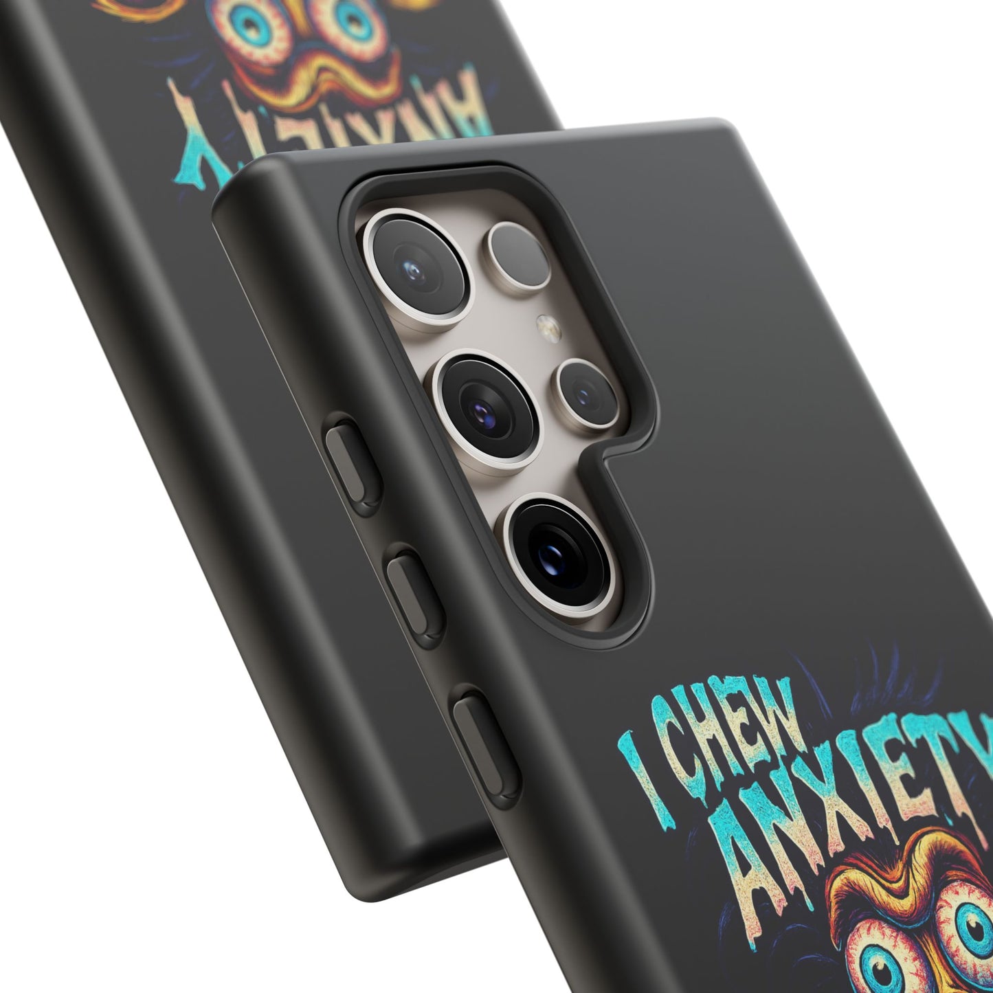Phone Case — "I Chew Anxiety Like Bubblegum" Retro Monster Design