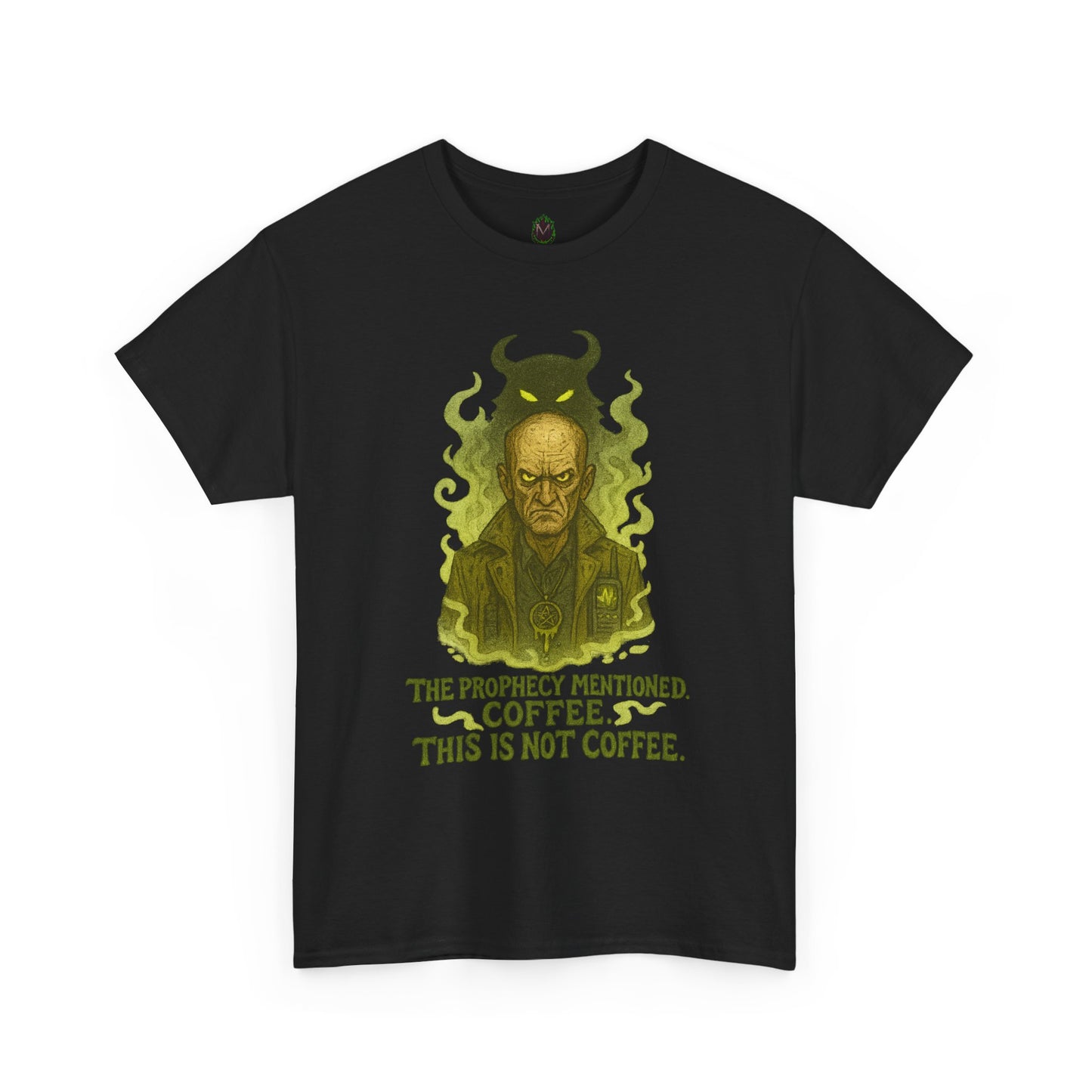 Prophecy Mentioned Coffee Illustration Tee | Funny Demon Barista Shirt