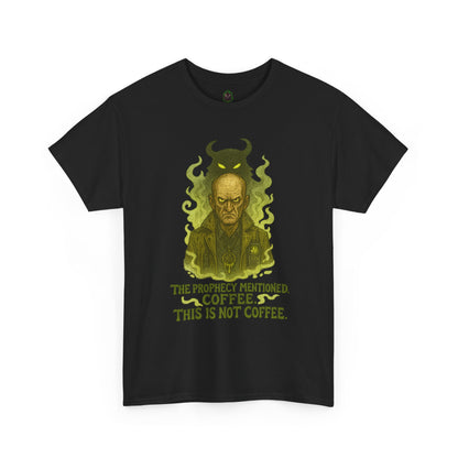 Prophecy Mentioned Coffee Illustration Tee | Funny Demon Barista Shirt