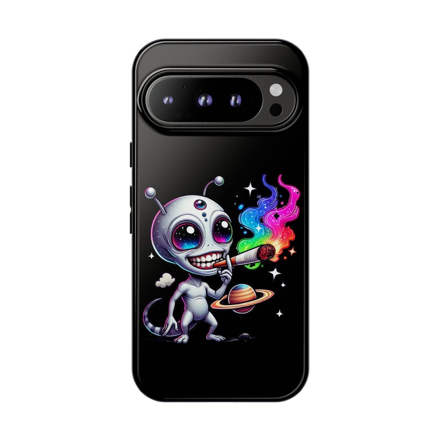 Alien Smoking Rainbow Galaxy Phone Case — Cute Cosmic Art Tough Case