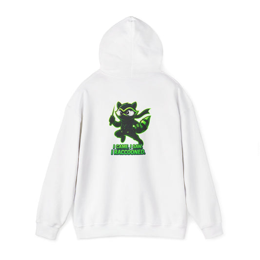 Raccoon Mascot Hoodie – "I Came, I Saw, I Raccooned" Graphic Pullover