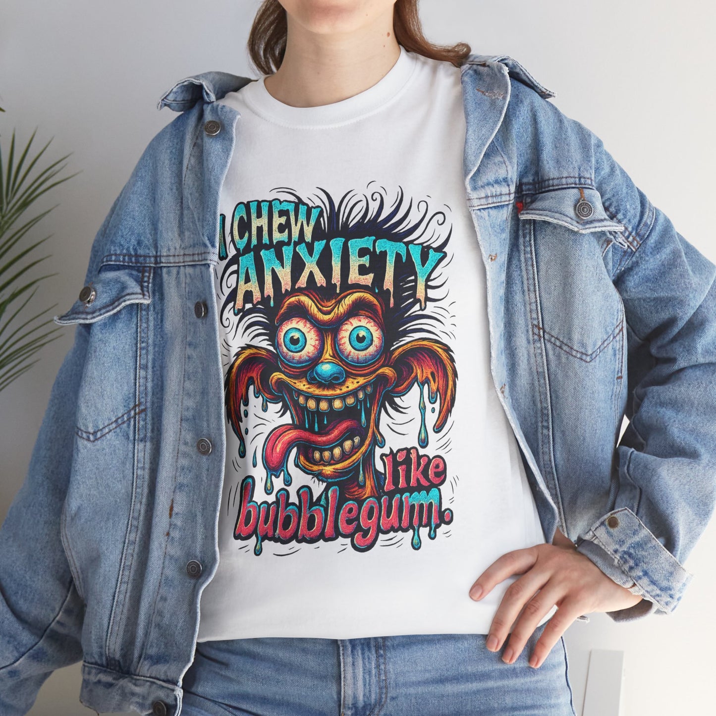 I Chew Anxiety Like Bubblegum T-Shirt | Retro Monster Illustration