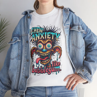 I Chew Anxiety Like Bubblegum T-Shirt | Retro Monster Illustration