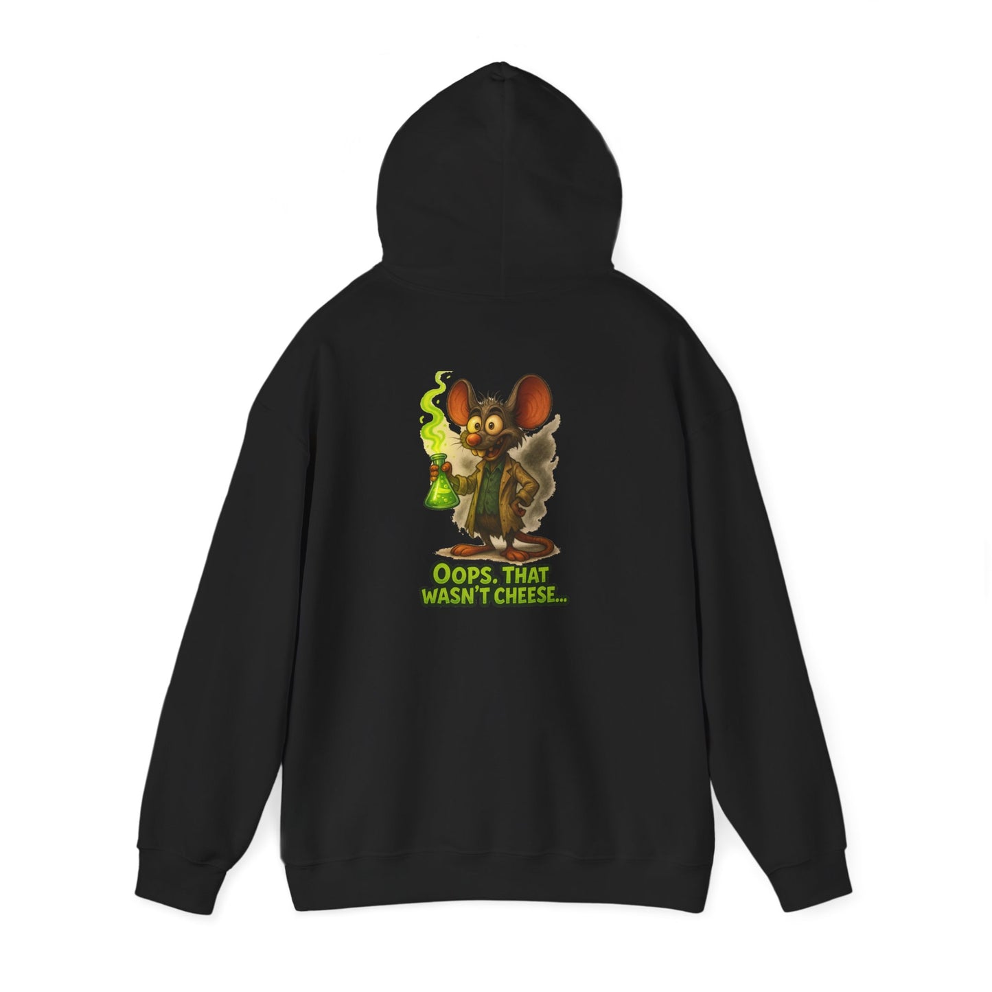 Chemistry Mouse Hoodie — "Oops, That Wasn't Cheese" Cute Scientist Graphic