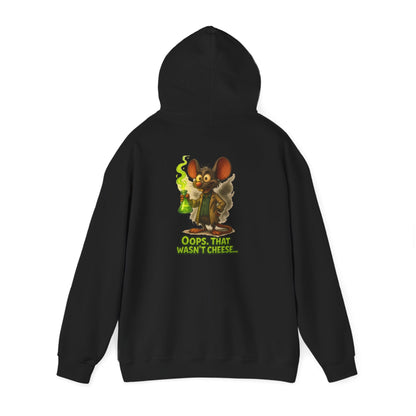 Chemistry Mouse Hoodie — "Oops, That Wasn't Cheese" Cute Scientist Graphic