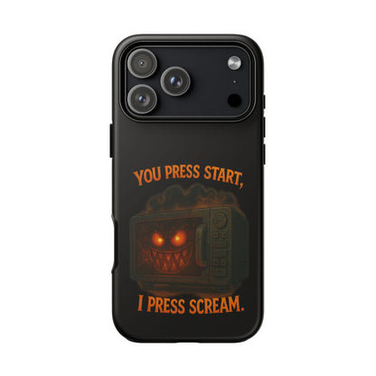 Phone Case — "You Press Start, I Press Scream" Spooky Retro Game Controller Design