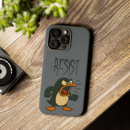 Resist Angry Penguin Phone Case — Protective iPhone Case with Bold Cartoon Design