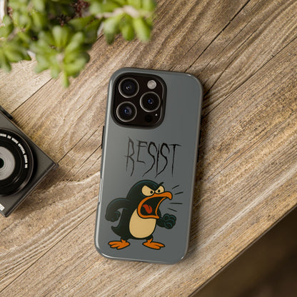 Resist Angry Penguin Phone Case — Protective iPhone Case with Bold Cartoon Design