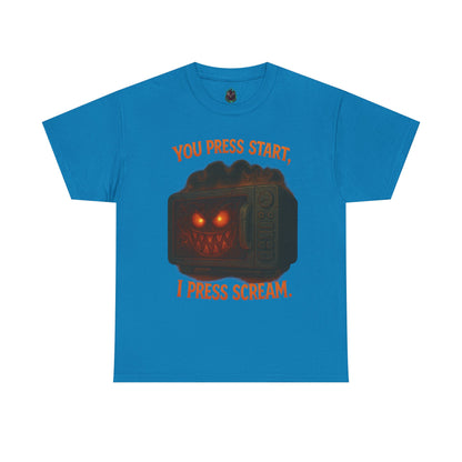 You Press Start I Press Scream tee | Retro Horror Game Controller
