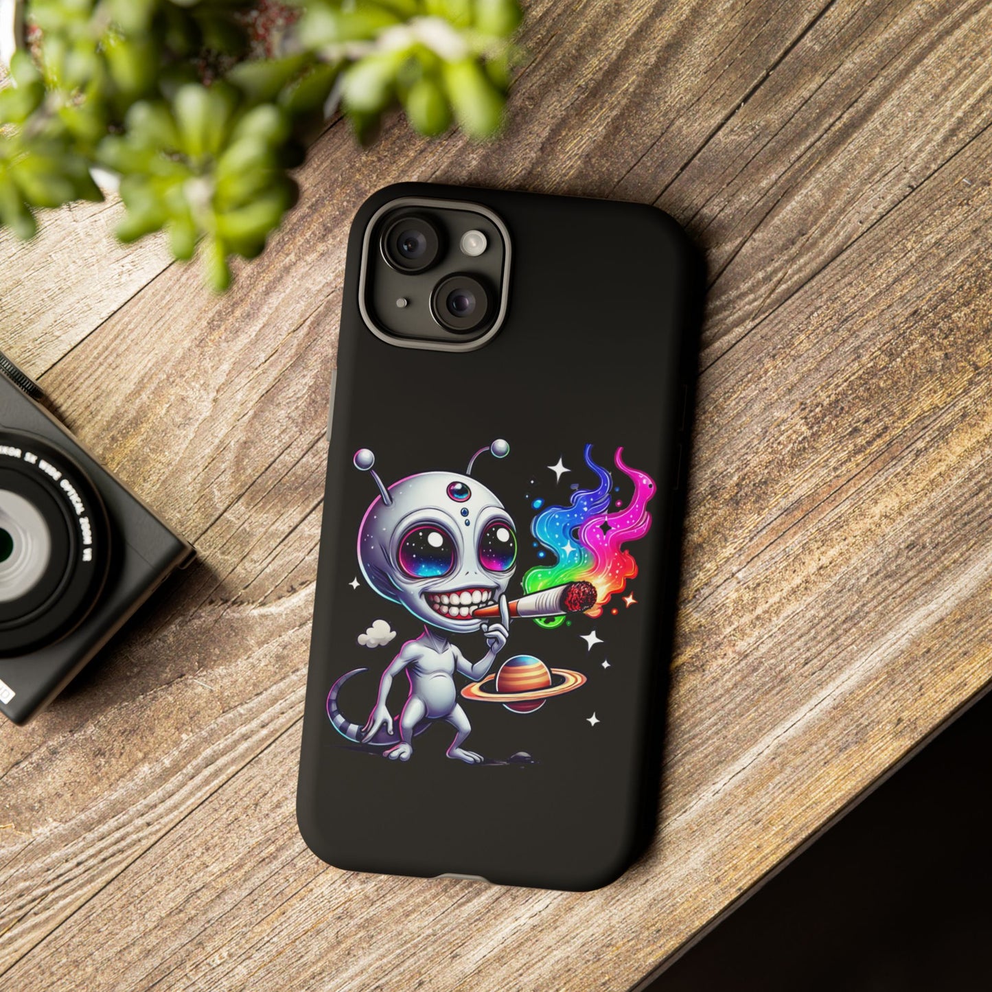 Alien Smoking Rainbow Galaxy Phone Case — Cute Cosmic Art Tough Case