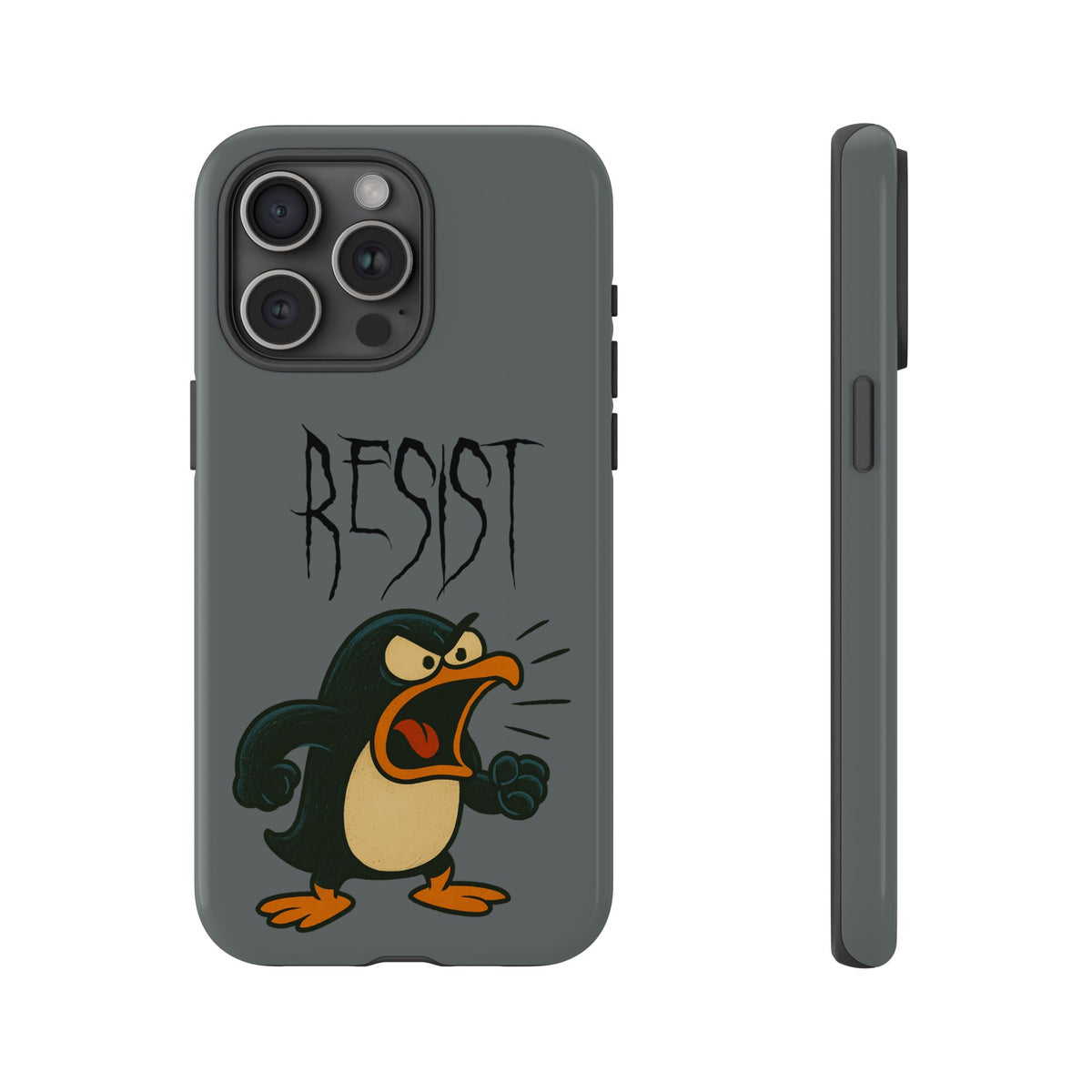 Resist Angry Penguin Phone Case — Protective iPhone Case with Bold Cartoon Design