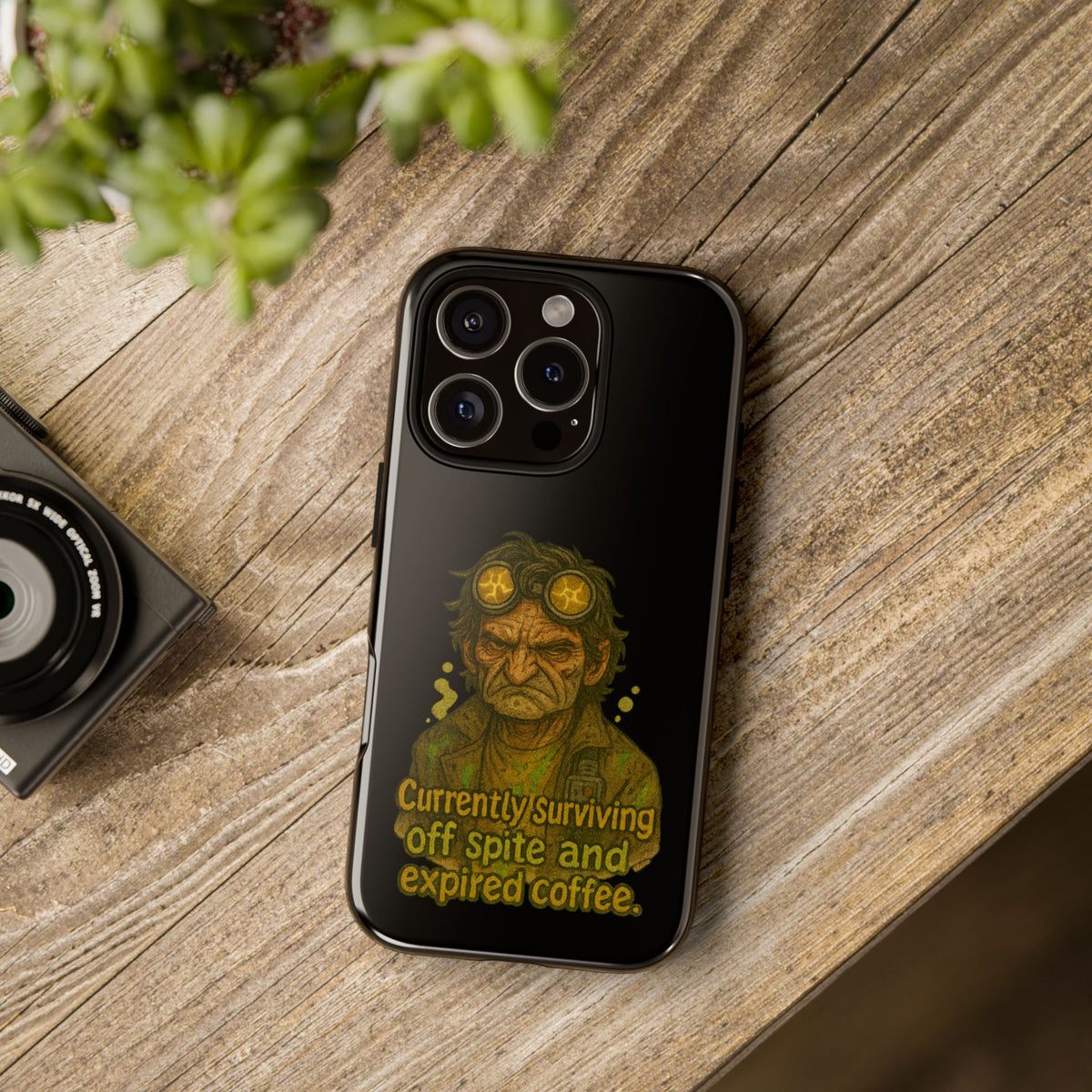 Phone Case — "Currently Surviving Off Spite and Expired Coffee" Vintage Grumpy Design