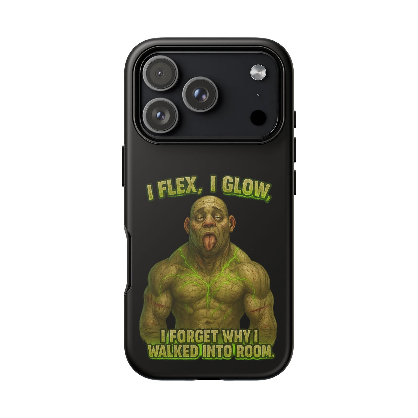 Funny Glow Gym Phone Case — "I Flex, I Glow" Humorous Bodybuilder Design