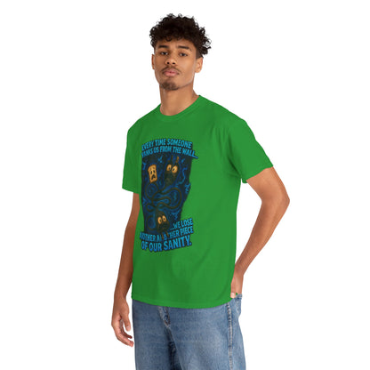 Lost Pieces of Sanity T-Shirt | Surreal Monster Wall Illustration