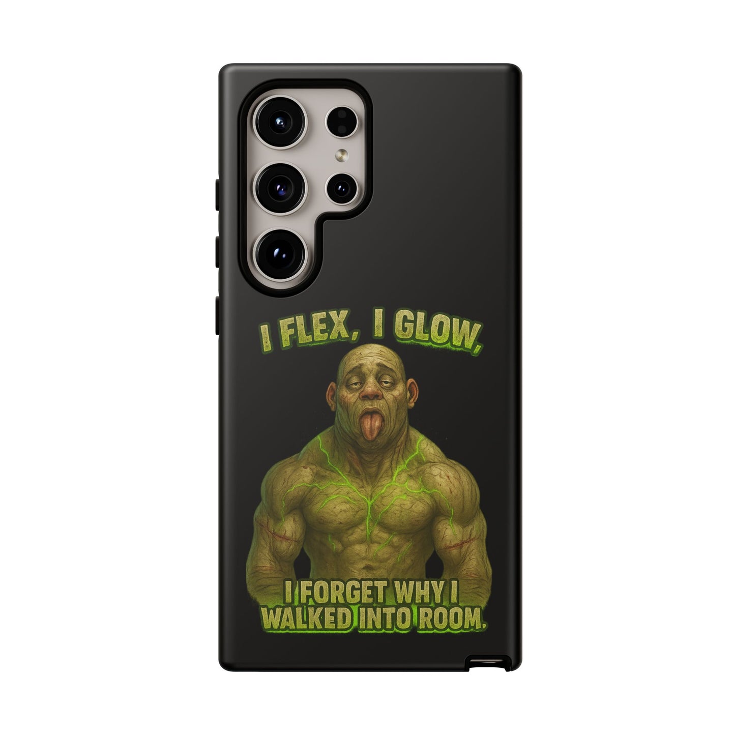 Funny Glow Gym Phone Case — "I Flex, I Glow" Humorous Bodybuilder Design