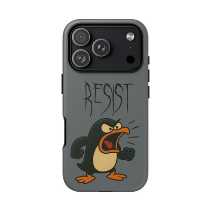 Resist Angry Penguin Phone Case — Protective iPhone Case with Bold Cartoon Design