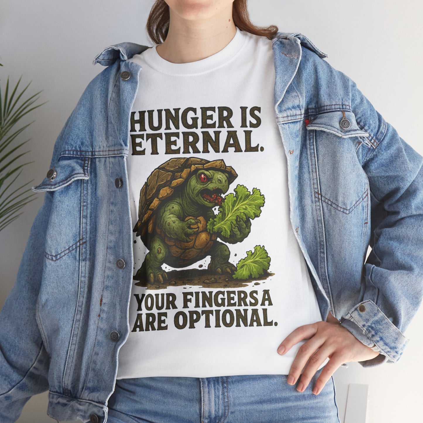 Hunger Is Eternal turtle eating fingers T-Shirt | Horror humor