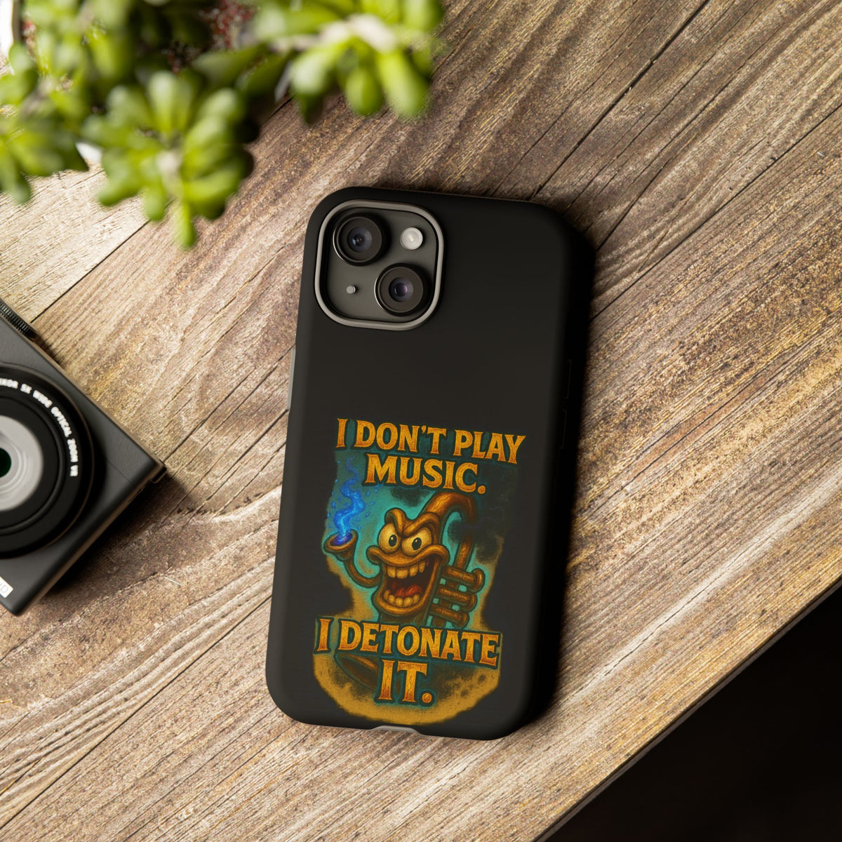 Phone Case — "I Don't Play Music. I Detonate It." Cartoon Bomb Graphic