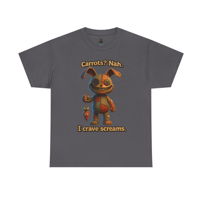 Creepy Bunny Holding Carrot Tee | I Crave Screams Horror Shirt