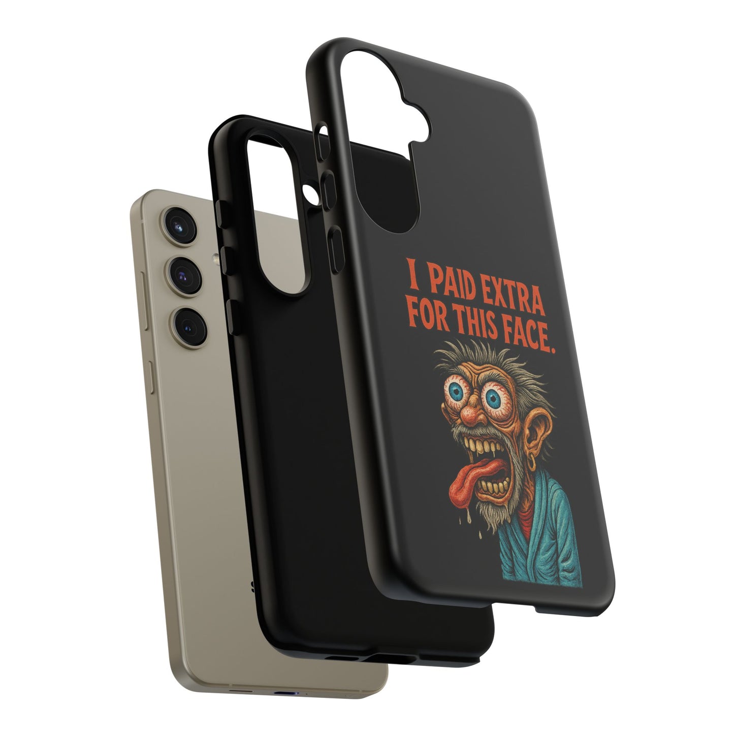 Funny ‘I Paid Extra For This Face’ Phone Case — Retro Horror Cartoon Design