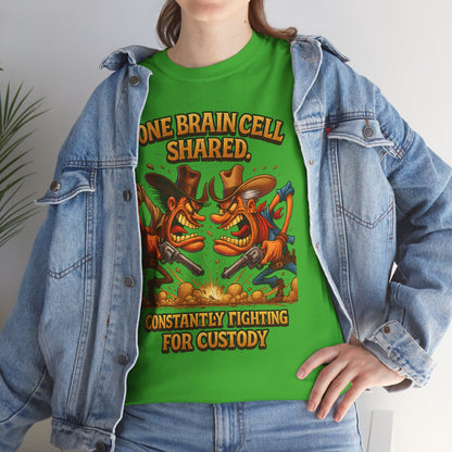One Brain Cell Shared Custody T-Shirt | Funny Cartoon Foxes Fighting