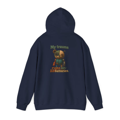 Bear Robot Hoodie — 'My Trauma runs on batteries' Cute Steampunk Plush Graphic Hoodie