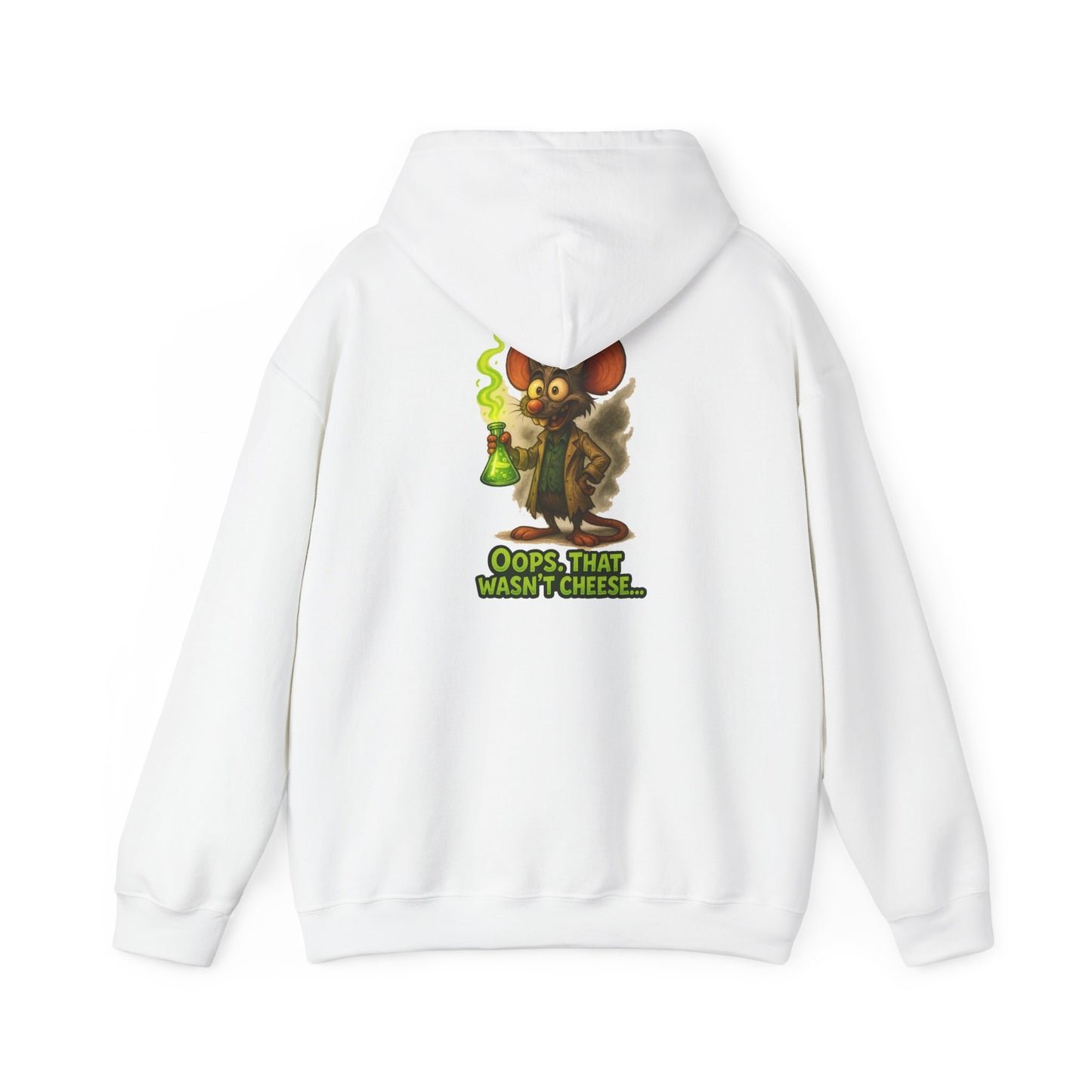 Chemistry Mouse Hoodie — "Oops, That Wasn't Cheese" Cute Scientist Graphic