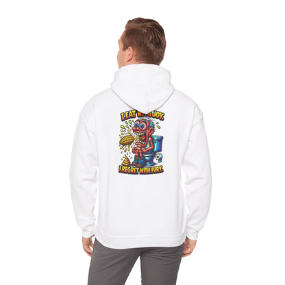 Toilet Trouble Hoodie — “I Regret With Fury” Graphic Hooded Sweatshirt