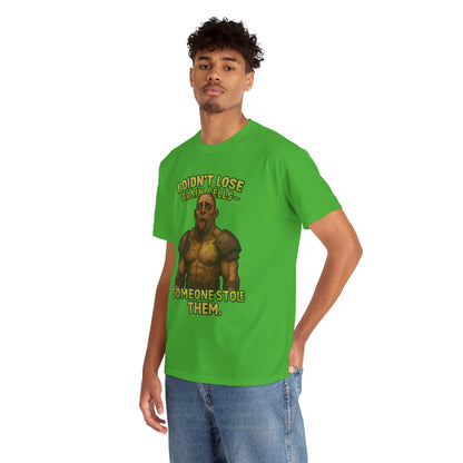 Funny Fantasy Mugling T-Shirt — “I Didn’t Lose Bracers, Someone Stole Them” Graphic Tee