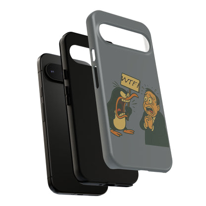 Phone Case - Cartoon Penguin Yelling 'WTF' at Shocked Man, Funny Protective iPhone Cover