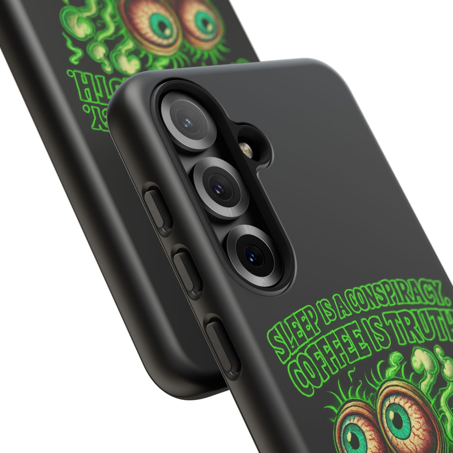 Phone Case — “Sleep Is a Conspiracy, Coffee Is Truth” Retro Monster Design