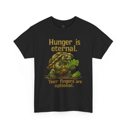 Hunger Is Eternal turtle graphic tee | Funny monster eating carrots T-Shirt