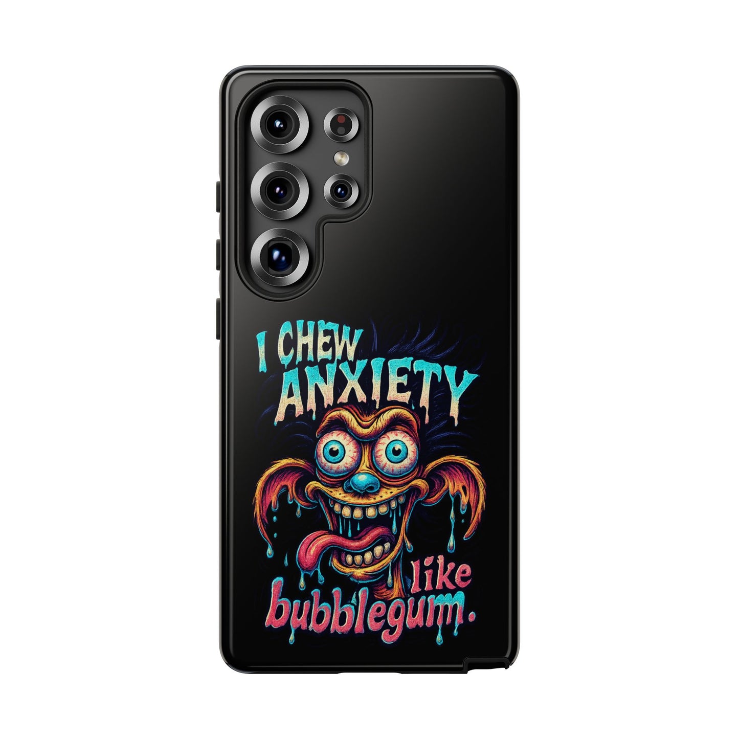 Phone Case — "I Chew Anxiety Like Bubblegum" Retro Monster Design