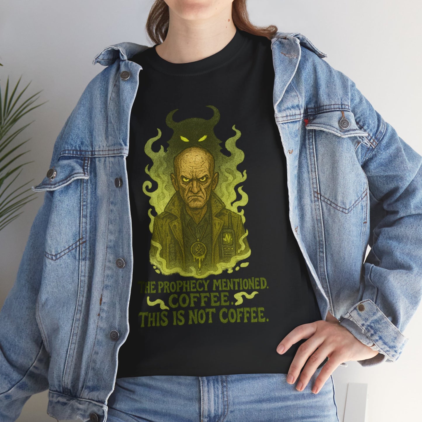 Prophecy Mentioned Coffee Illustration Tee | Funny Demon Barista Shirt
