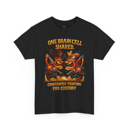 One Brain Cell Shared Custody T-Shirt | Funny Cartoon Foxes Fighting