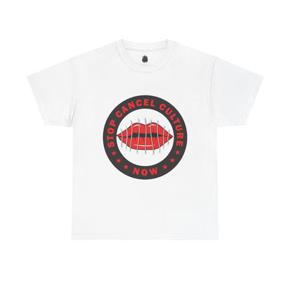 Stop Cancel Culture Now – Free Speech Tee (Barred Lips Design)
