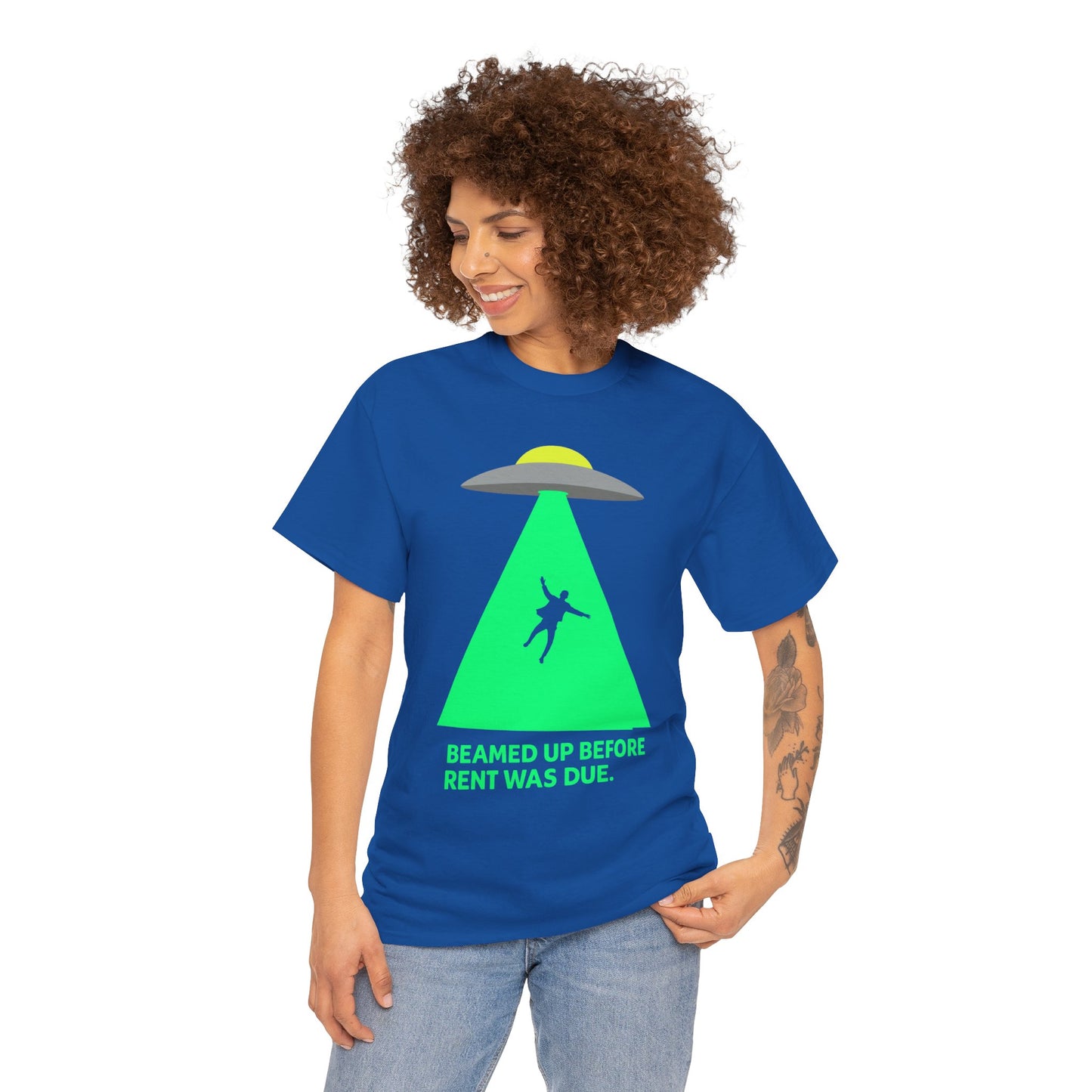 Beamed Up Before Rent Was Due – Funny UFO Alien Abduction T-Shirt