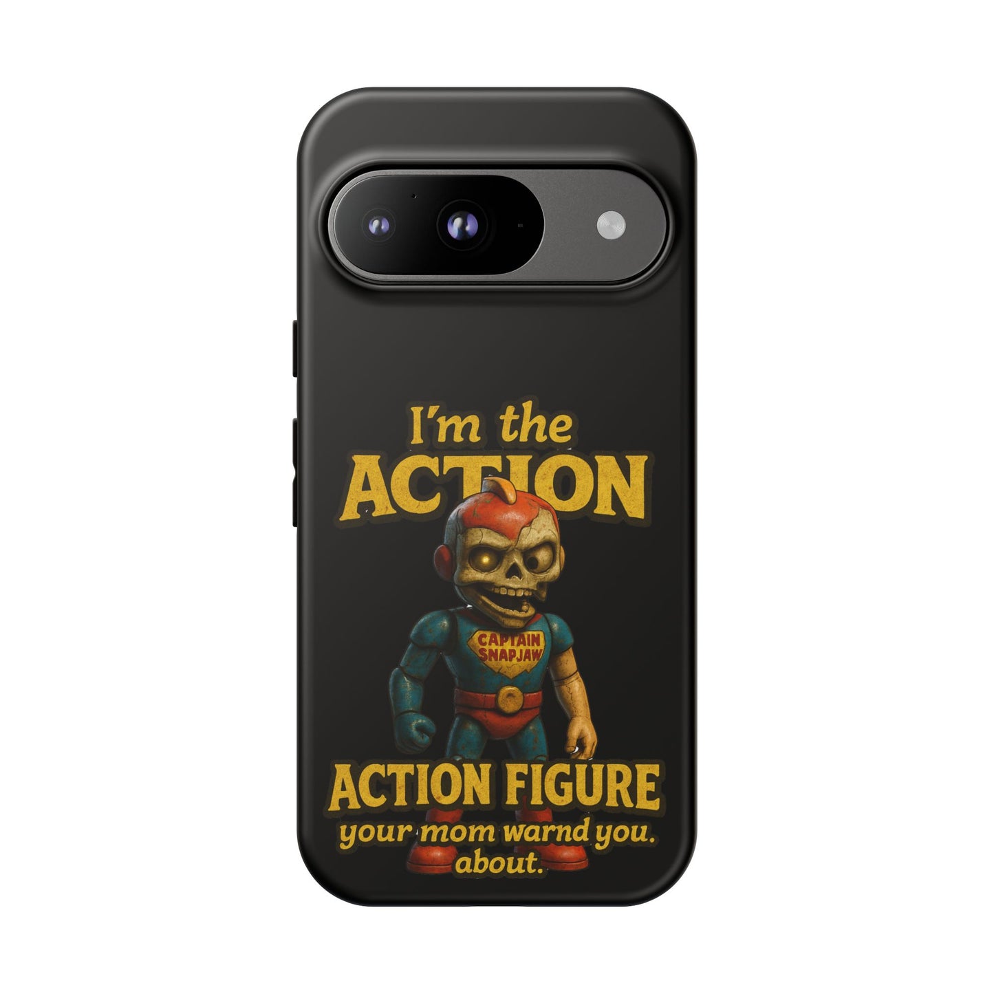 Action Figure Phone Case — "I'm the Action" Retro Skull Toy Design