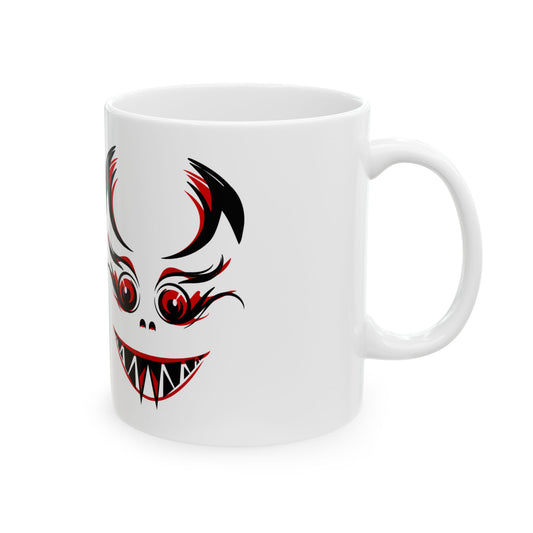 Creepy Demon Face Ceramic Mug (11oz & 15oz) — Horror Coffee Cup, Halloween Gift