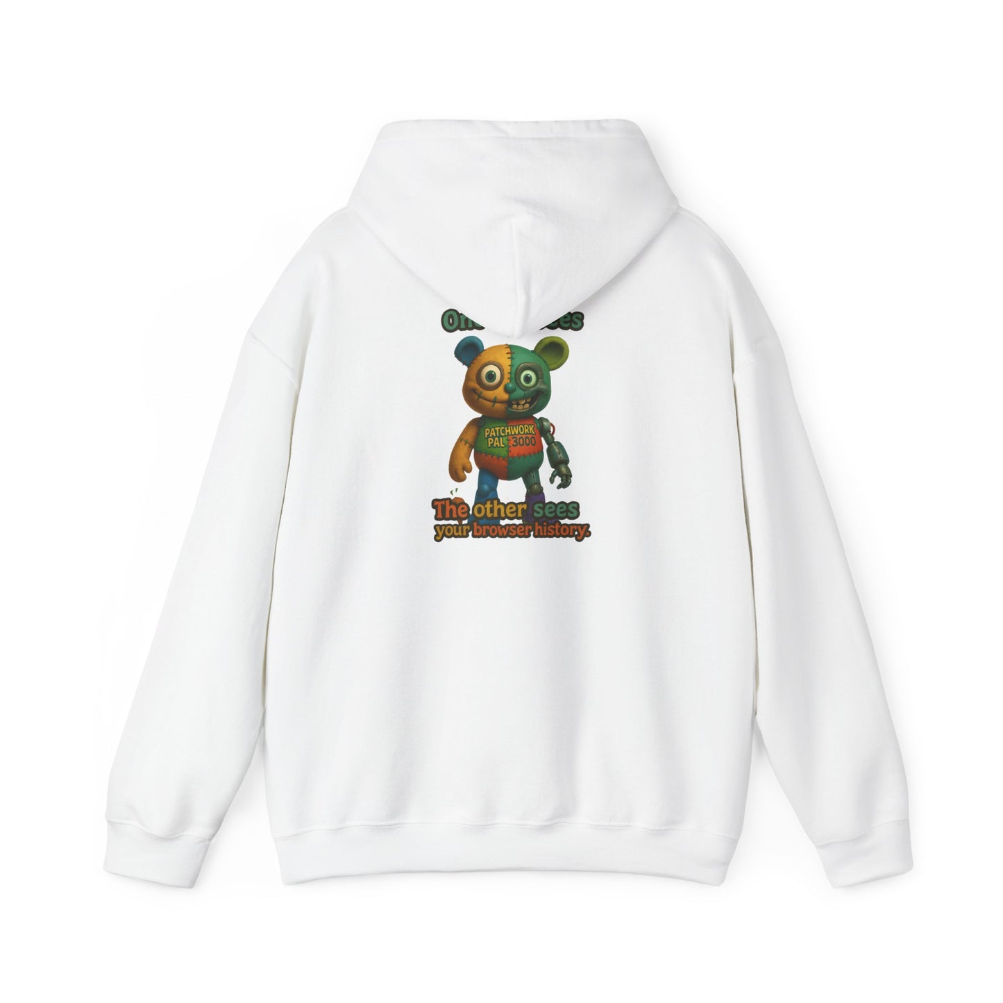 Cute Patchwork Robot Hoodie — "No other toys" Graphic Back Print