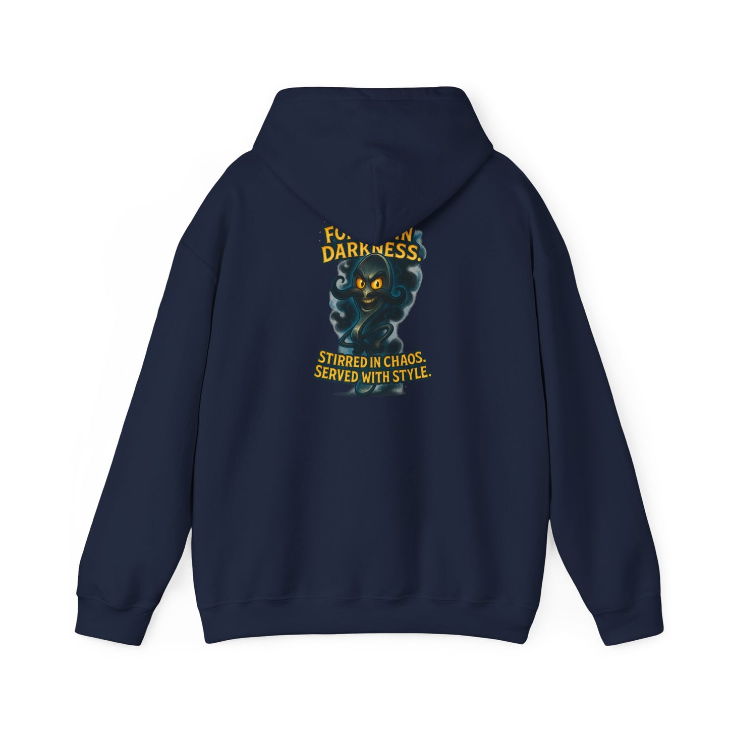 Darkness Stirred Hoodie — Vintage Cat Illustration "Poured in Darkness, Stirred in Chaos, Served with Style"