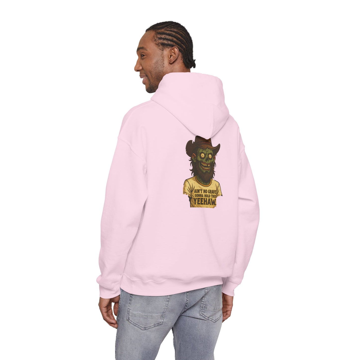 Zombie Cowboy Hoodie — "Ain't No Grave Can Hold This Man Down YEEHAW" Graphic