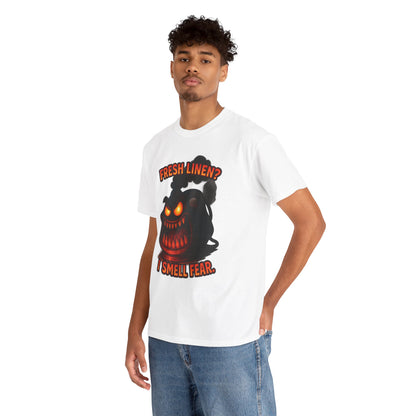 Fresh Linen? I Smell Fear Tee | Scary Laundry Monster Halloween Shirt