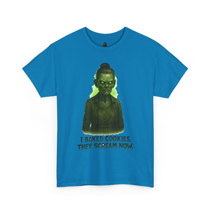 Creepy Green Girl Illustration T-Shirt | I Baked Cookies They Scream Now