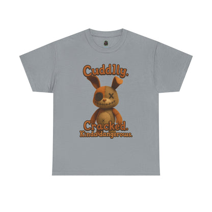 T‑Shirt — "Cuddly. Cracked. Kinda dangerous." Distressed Bunny Graphic Tee