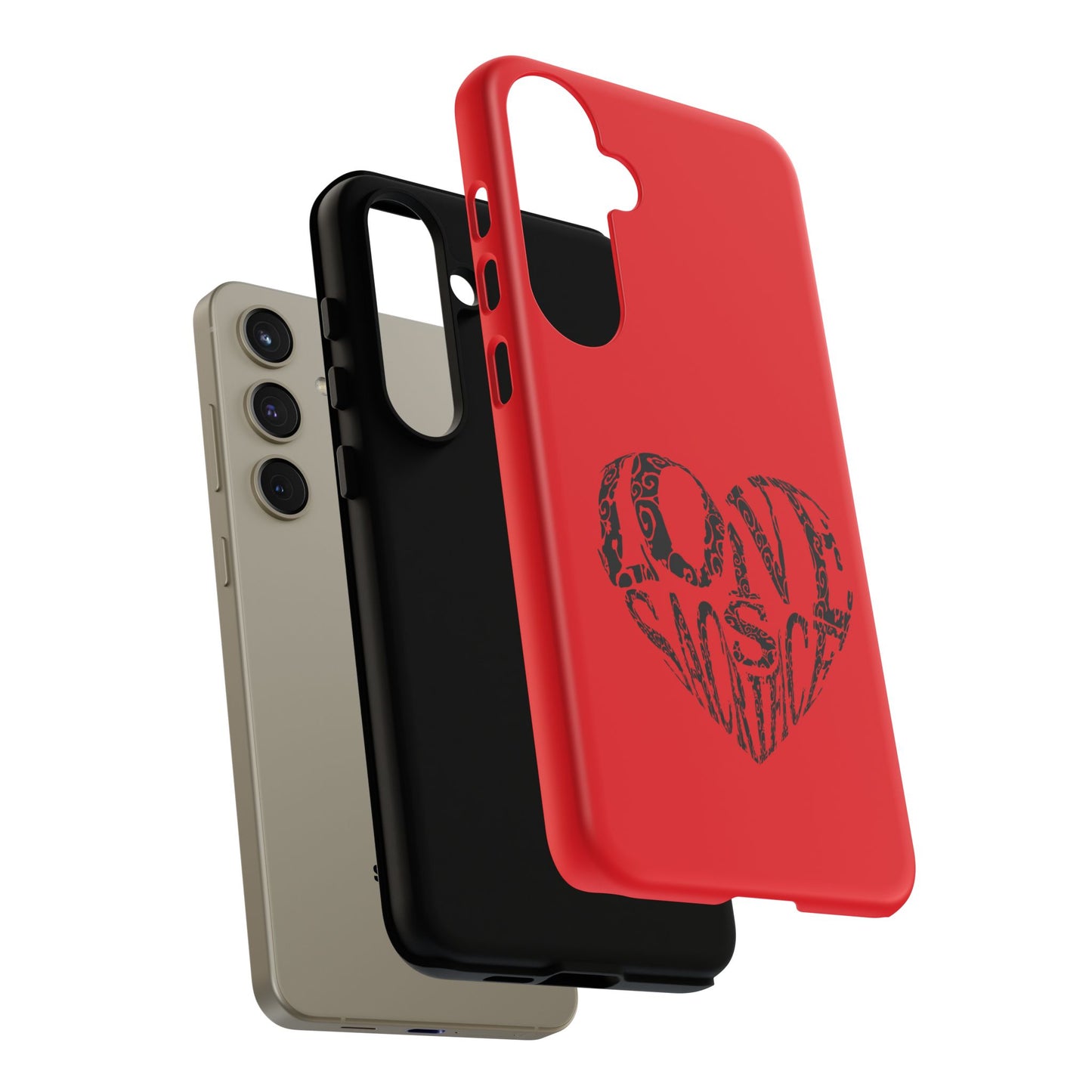 Red 'Love Justice' Heart Phone Case — Protective iPhone Cover, Valentine’s Gift