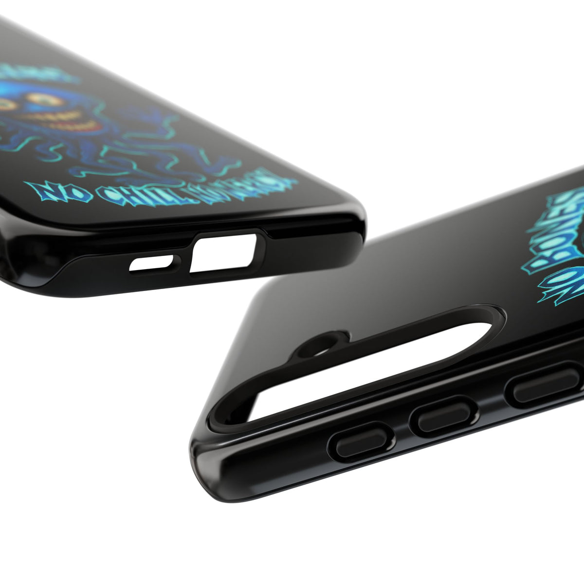 Phone Case — 'No Bones, No Chill, No Mercy' Blue Jellyfish Horror Design